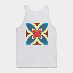 Red, Blue, Cream and Burgundy Modern Frangipani Tank Top